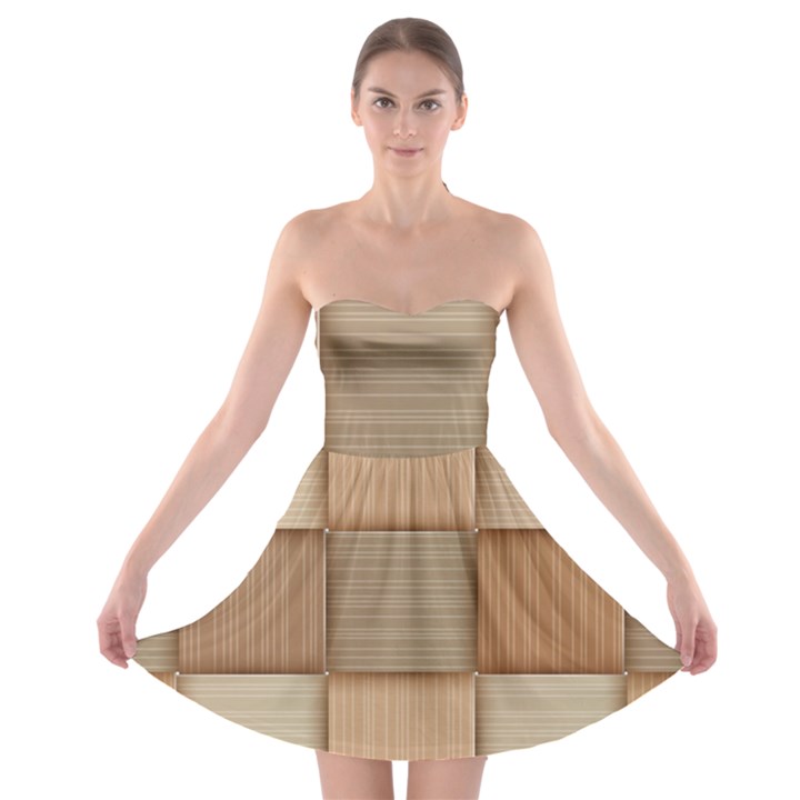 Wooden Wickerwork Texture Square Pattern Strapless Bra Top Dress