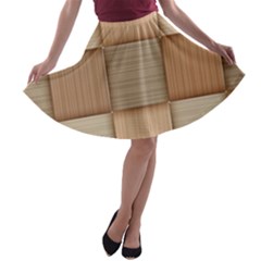 Wooden Wickerwork Texture Square Pattern A-line Skater Skirt by 99art