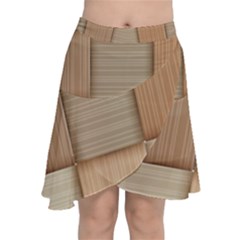 Wooden Wickerwork Texture Square Pattern Chiffon Wrap Front Skirt by 99art