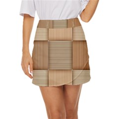 Wooden Wickerwork Texture Square Pattern Mini Front Wrap Skirt by 99art