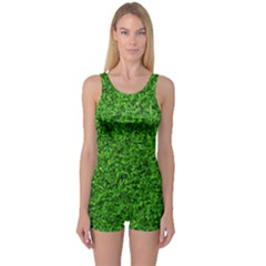 Green Grass Texture Summer One Piece Boyleg Swimsuit by 99art