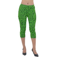 Green Grass Texture Summer Lightweight Velour Capri Leggings  by 99art