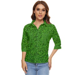 Green Grass Texture Summer Women s Quarter Sleeve Pocket Shirt