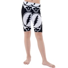 Black And White Deadhead Grateful Dead Steal Your Face Pattern Kids  Mid Length Swim Shorts by 99art