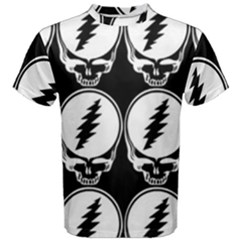 Black And White Deadhead Grateful Dead Steal Your Face Pattern Men s Cotton Tee by 99art