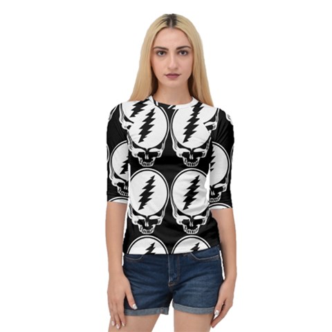 Black And White Deadhead Grateful Dead Steal Your Face Pattern Quarter Sleeve Raglan Tee by 99art