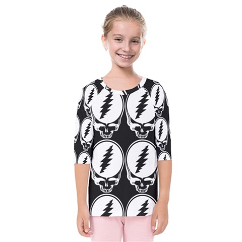 Black And White Deadhead Grateful Dead Steal Your Face Pattern Kids  Quarter Sleeve Raglan Tee by 99art