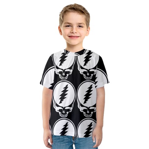 Black And White Deadhead Grateful Dead Steal Your Face Pattern Kids  Sport Mesh Tee by 99art