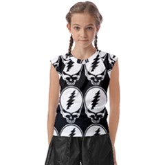 Black And White Deadhead Grateful Dead Steal Your Face Pattern Kids  Raglan Cap Sleeve Tee by 99art