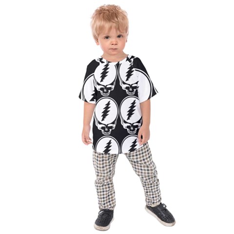 Black And White Deadhead Grateful Dead Steal Your Face Pattern Kids  Raglan Tee by 99art