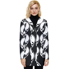 Black And White Deadhead Grateful Dead Steal Your Face Pattern Button Up Hooded Coat  by 99art