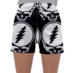 Black And White Deadhead Grateful Dead Steal Your Face Pattern Sleepwear Shorts by 99art