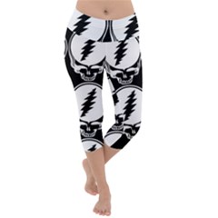 Black And White Deadhead Grateful Dead Steal Your Face Pattern Lightweight Velour Capri Yoga Leggings by 99art