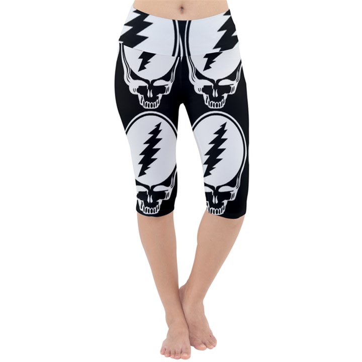 Black And White Deadhead Grateful Dead Steal Your Face Pattern Lightweight Velour Cropped Yoga Leggings