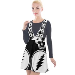 Black And White Deadhead Grateful Dead Steal Your Face Pattern Plunge Pinafore Velour Dress by 99art