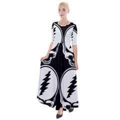 Black And White Deadhead Grateful Dead Steal Your Face Pattern Half Sleeves Maxi Dress by 99art