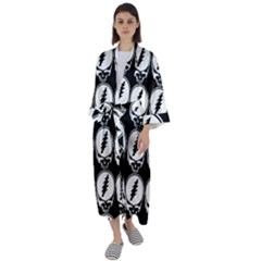 Black And White Deadhead Grateful Dead Steal Your Face Pattern Maxi Satin Kimono by 99art