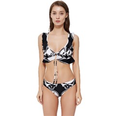 Black And White Deadhead Grateful Dead Steal Your Face Pattern Low Cut Ruffle Edge Bikini Set by 99art