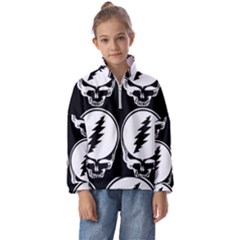 Black And White Deadhead Grateful Dead Steal Your Face Pattern Kids  Half Zip Hoodie by 99art