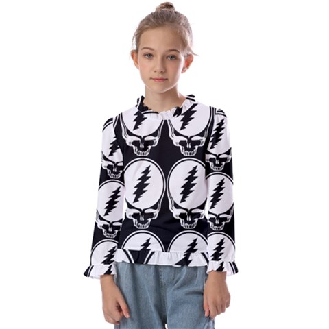 Black And White Deadhead Grateful Dead Steal Your Face Pattern Kids  Frill Detail Tee by 99art