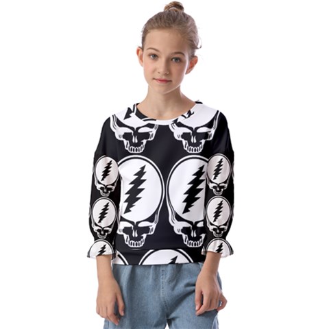 Black And White Deadhead Grateful Dead Steal Your Face Pattern Kids  Cuff Sleeve Top by 99art