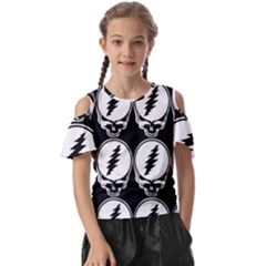 Black And White Deadhead Grateful Dead Steal Your Face Pattern Kids  Butterfly Cutout Tee by 99art