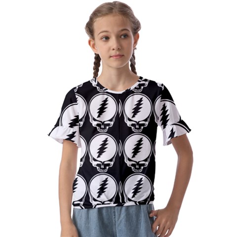 Black And White Deadhead Grateful Dead Steal Your Face Pattern Kids  Cuff Sleeve Scrunch Bottom Tee by 99art