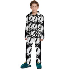 Black And White Deadhead Grateful Dead Steal Your Face Pattern Kids  Long Sleeve Velvet Pajamas Set by 99art