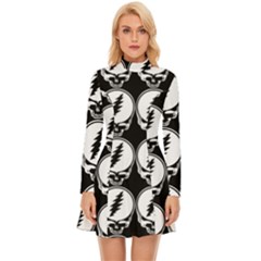 Black And White Deadhead Grateful Dead Steal Your Face Pattern Long Sleeve Velour Longline Dress by 99art