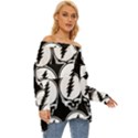 Black And White Deadhead Grateful Dead Steal Your Face Pattern Off Shoulder Chiffon Pocket Shirt View3