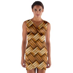 Wooden Weaving Texture Wrap Front Bodycon Dress by 99art