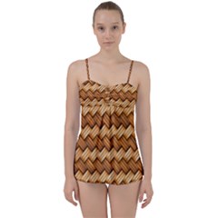 Wooden Weaving Texture Babydoll Tankini Set by 99art