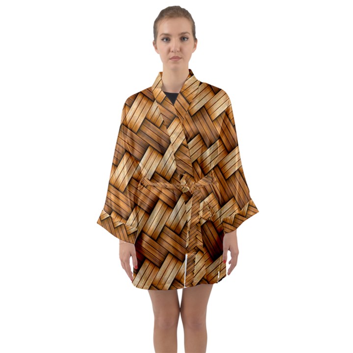 Wooden Weaving Texture Long Sleeve Satin Kimono