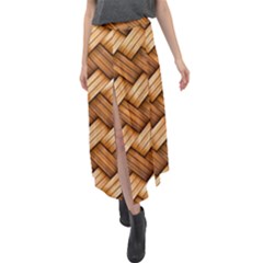 Wooden Weaving Texture Velour Split Maxi Skirt by 99art