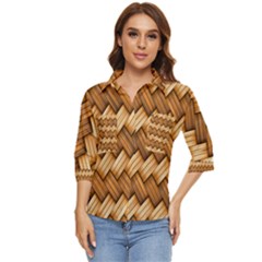 Wooden Weaving Texture Women s Quarter Sleeve Pocket Shirt