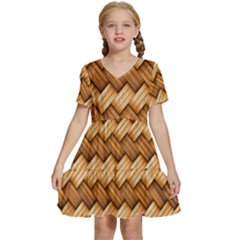 Wooden Weaving Texture Kids  Short Sleeve Tiered Mini Dress by 99art