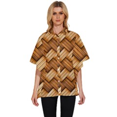 Wooden Weaving Texture Women s Batwing Button Up Shirt