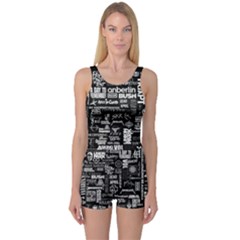 Music Pattern Black White One Piece Boyleg Swimsuit by 99art