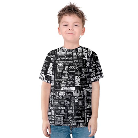 Music Pattern Black White Kids  Cotton Tee by 99art