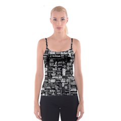 Music Pattern Black White Spaghetti Strap Top by 99art