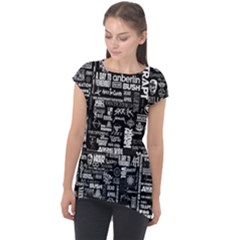 Music Pattern Black White Cap Sleeve High Low Top by 99art