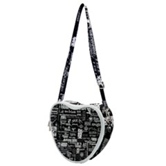 Music Pattern Black White Heart Shoulder Bag by 99art