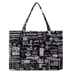 Music Pattern Black White Zipper Medium Tote Bag by 99art