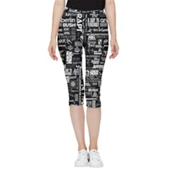 Music Pattern Black White Inside Out Lightweight Velour Capri Leggings  by 99art