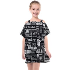 Music Pattern Black White Kids  One Piece Chiffon Dress by 99art