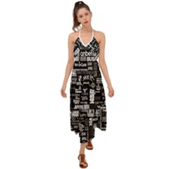 Music Pattern Black White Halter Tie Back Dress  by 99art