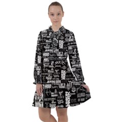 Music Pattern Black White All Frills Chiffon Dress by 99art