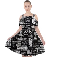 Music Pattern Black White Cut Out Shoulders Chiffon Dress by 99art