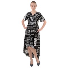 Music Pattern Black White Front Wrap High Low Dress by 99art