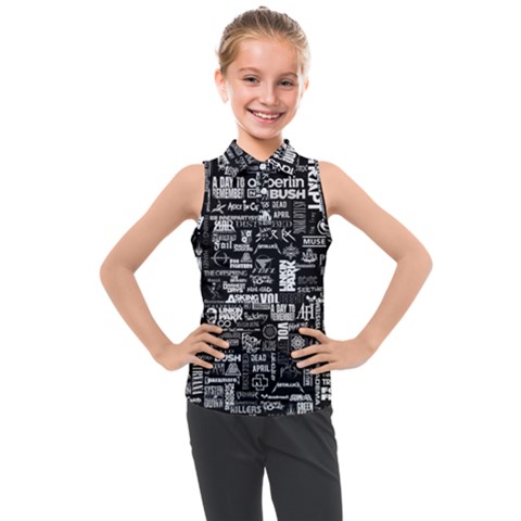 Music Pattern Black White Kids  Sleeveless Polo Tee by 99art